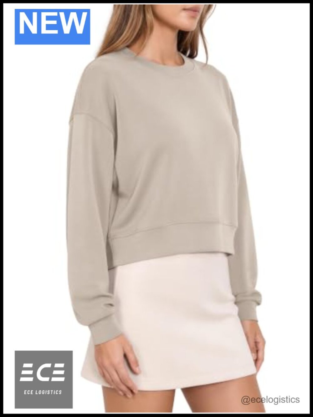 Modal Soft Long Sleeve Cropped Sweatshirt Oversized Crew Neck Pullover